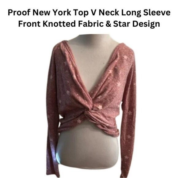 Proof New York Tops - Proof New York Top V Neck Long Sleeve Front Knotted Fabric & Star Printed Design